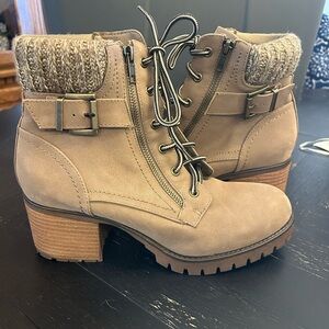 MIA Tan Lace Up Ankle Boots with Knit Cuff